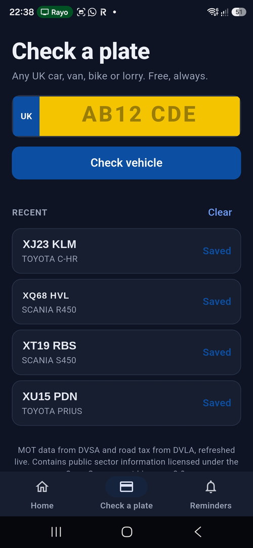 Checking a UK registration plate