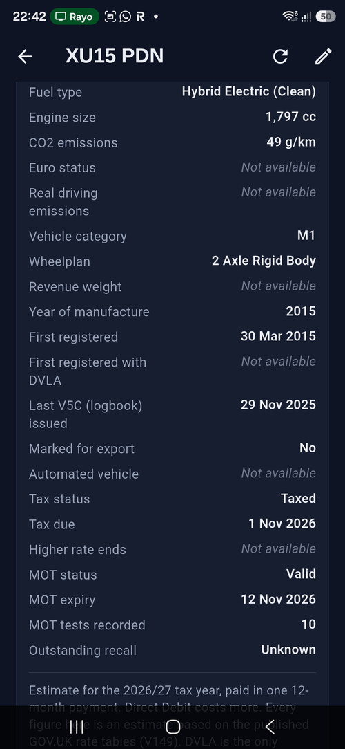 Full list of DVLA and DVSA vehicle details, with gaps marked Not available
